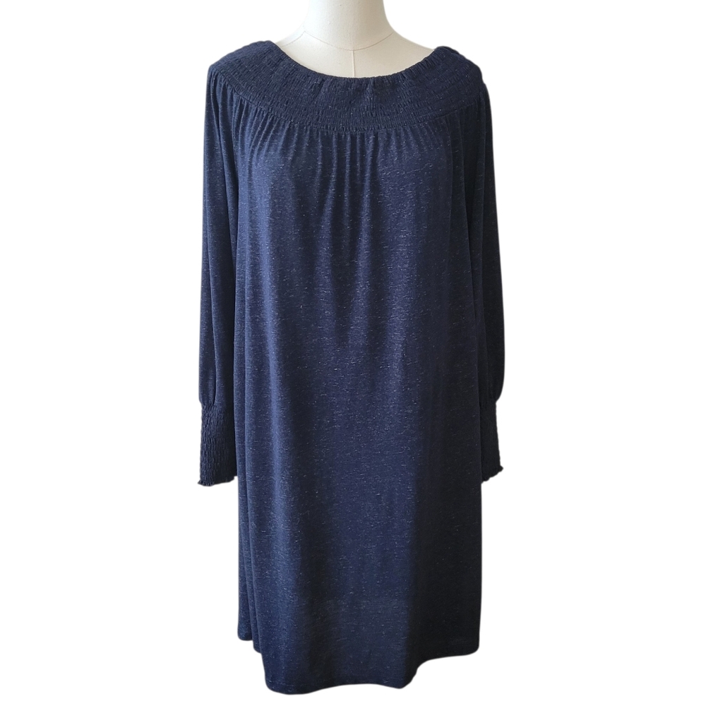 LOFT Blue Smocked Neckline Knit Shift Dress Size Medium